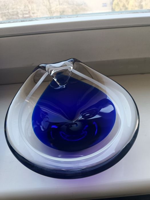 Artystyczna misa styl Sea Glasbruk Szwecja, kobalt 16,5 cm 1,1 kg