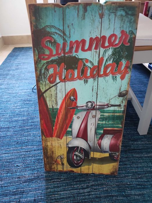 Quadro Madeira Vintage Summer Holiday 30cm L x 0.60cm A