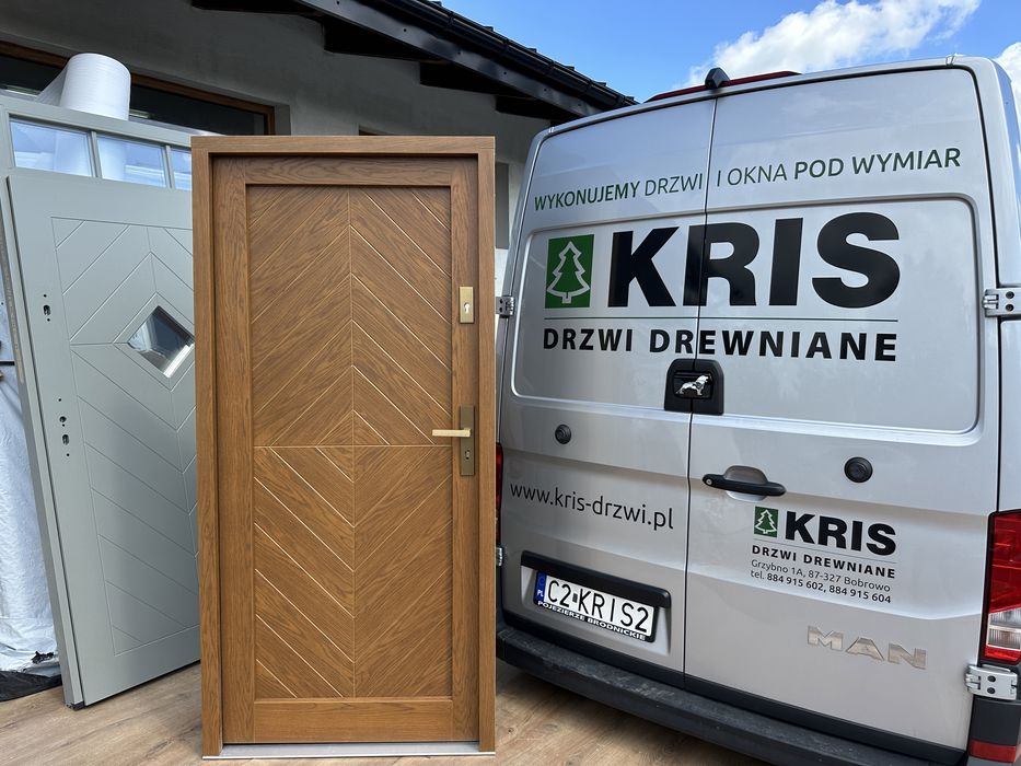 Drzwi zewnętrzne drewniane złoty dąb Montaż cała Polska Na Wymiar