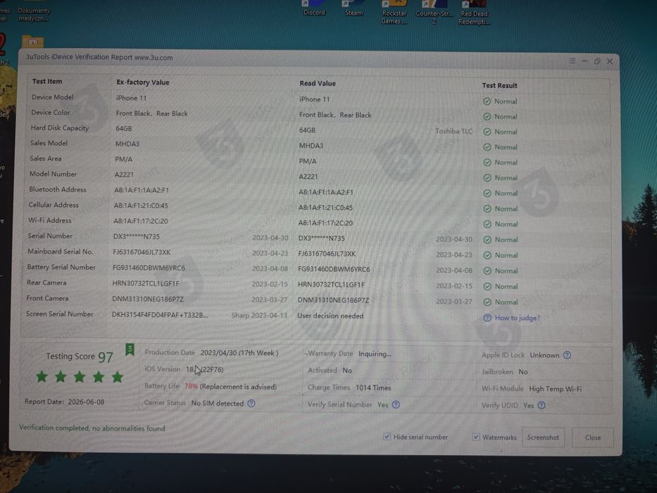 Iphone 11 78% baterii