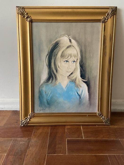 Quadro Menina com rebordo dourado
