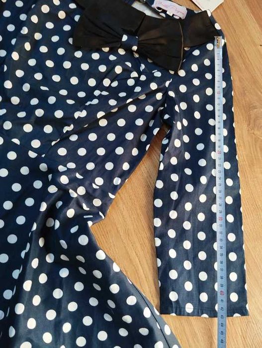 Granatowa Retro sukienka w grochy S z rękawem 3/4 vintage pin up