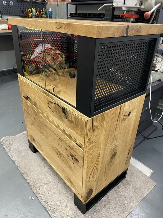 Barek witryna na alkohol metalowy debowy loft