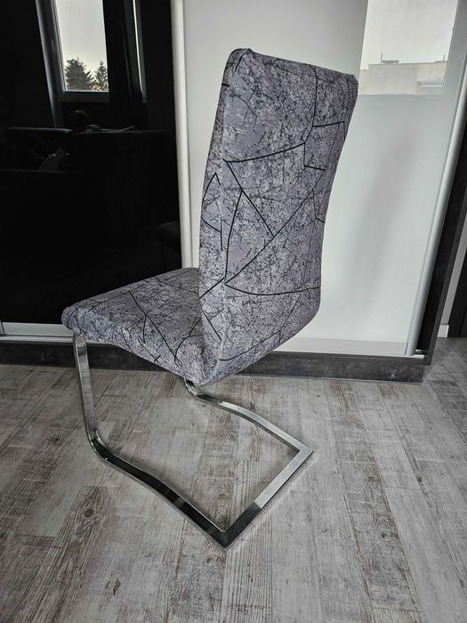 Pokrowce na krzesła szare ze wzorem elastyczne uniwersalne 4 sztuki