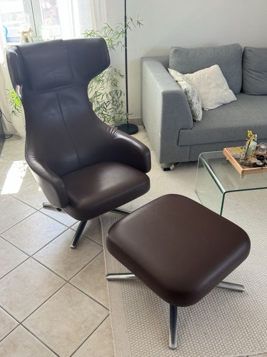 Vitra  Lounge Grand Repos + ottoman premium in chrome fotel skórzany