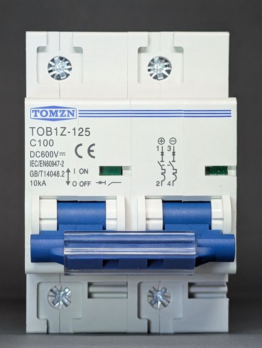 Автомат  постійного струму 100А  Tomzn TOB1Z-125 DC 600V