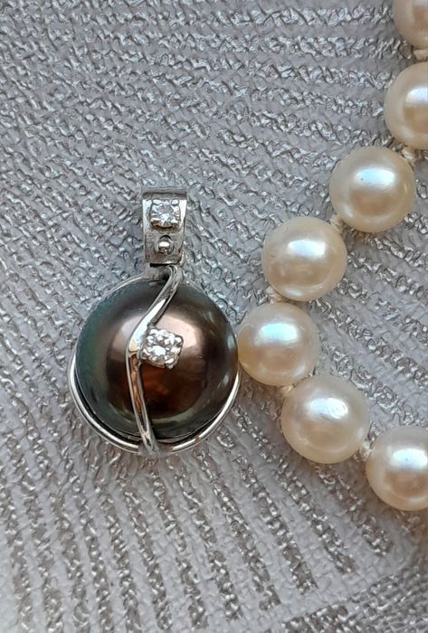 Duża Perła Tahiti 1,2cm Złoto 585 Diamenty WYCENA