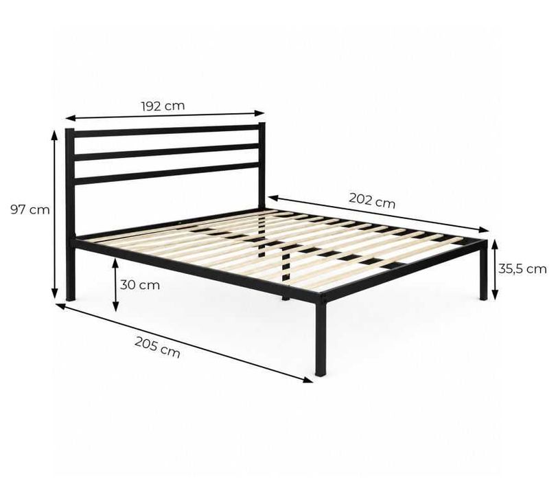 ŁÓŻKO metalowe 190x200 cm ze stelażem i zagłówkiem NOWOCZESNE CZARNE