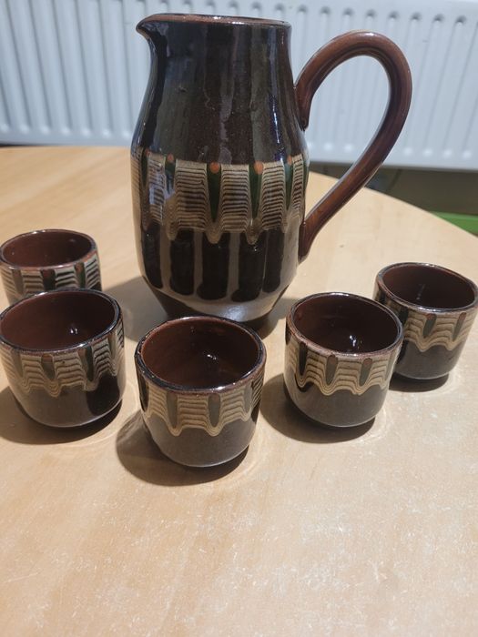 Tradycyjna Bułgarska Ceramika zestaw do serwowania Rakii