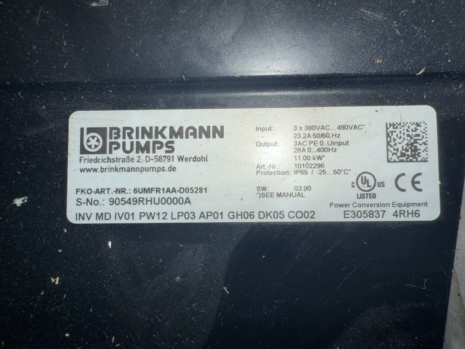 Pompa Brinkmann TFS 496-N Silnik 11KW Falownik