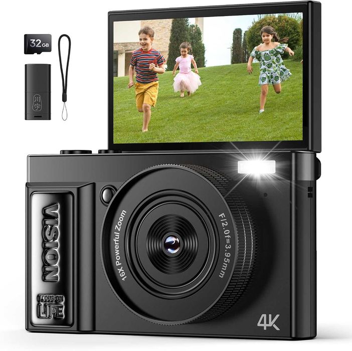 Aparat cyfrowy 4K vlogowania streeming 64MP 16x zoom ekran 180° + 32GB SD