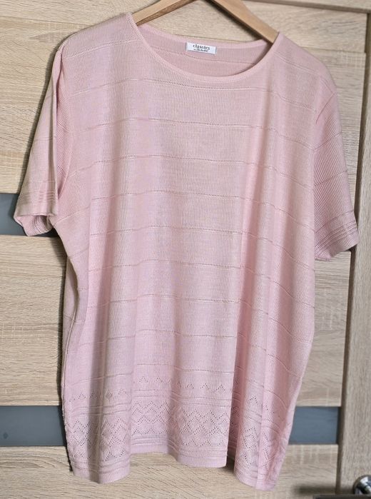 Sweter pudrowy róż 50 / 52 Berkertex  krótki rękaw