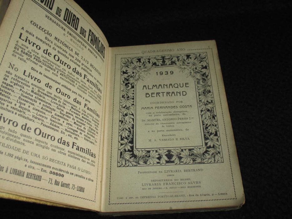 Livro Almanaque Bertrand 1939 Maria Fernandes Costa