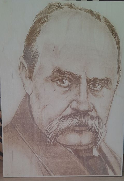 Портрет Шевченка випалений на дереві