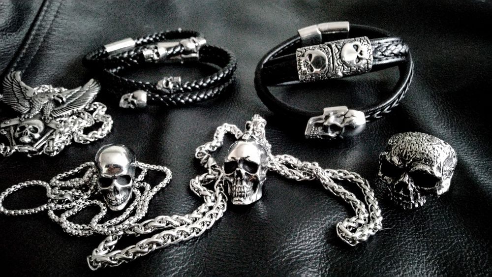 Stalowa gotycka czaszka skull wisiorek Rock Metal Moto Chopper Harley