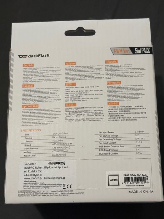 Wentylator chłodzący Darkflash DR08 zestaw 5w1 (Biały) NOWE 119 zł