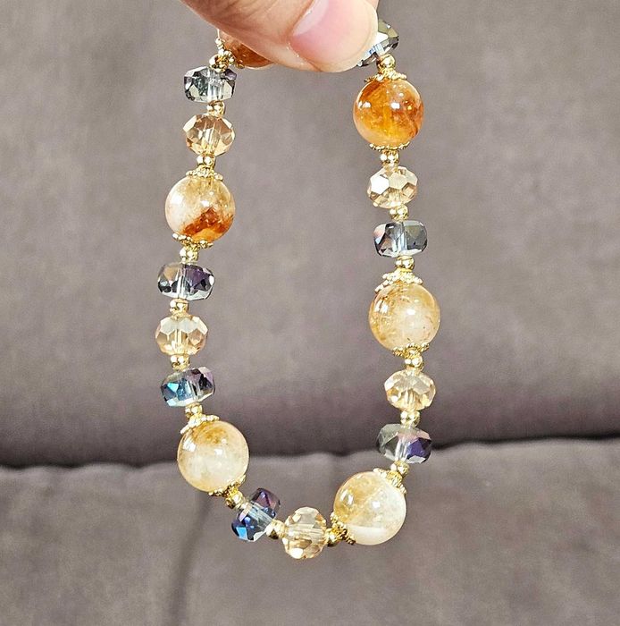 Pulseira de Citrino Natural e Grãos de Cristal Austríaco