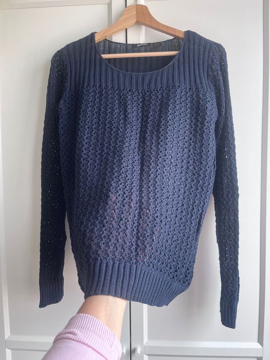 Boho marine Ażurowy sweter 100% bawełna granatowy Esmara XS 34 36 38 S/M lekki