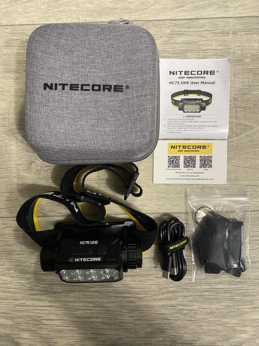 Налобний ліхтар Nitecore HC75 UHE (USB-C) з акумулятором та кейсом
