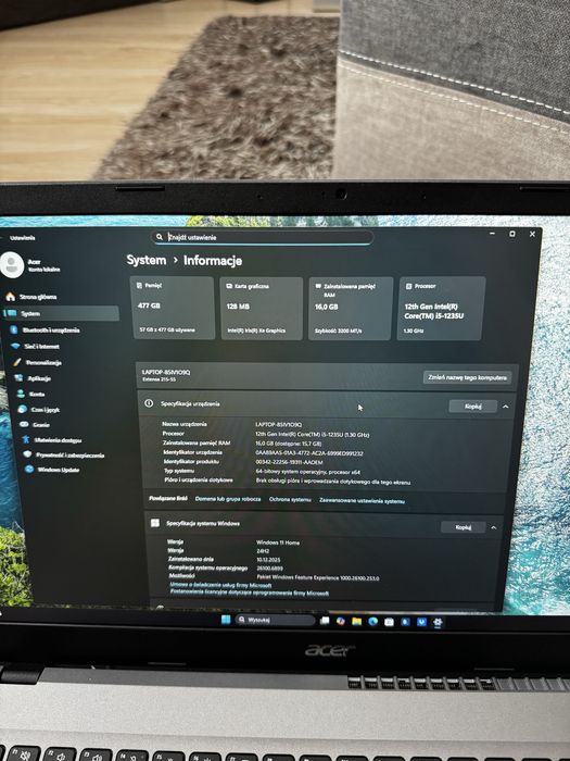 Acer Extensa 15 i5-1235U 16Gb Ram 512SSD nowy Iris Xe Laptop i7 Ryzen