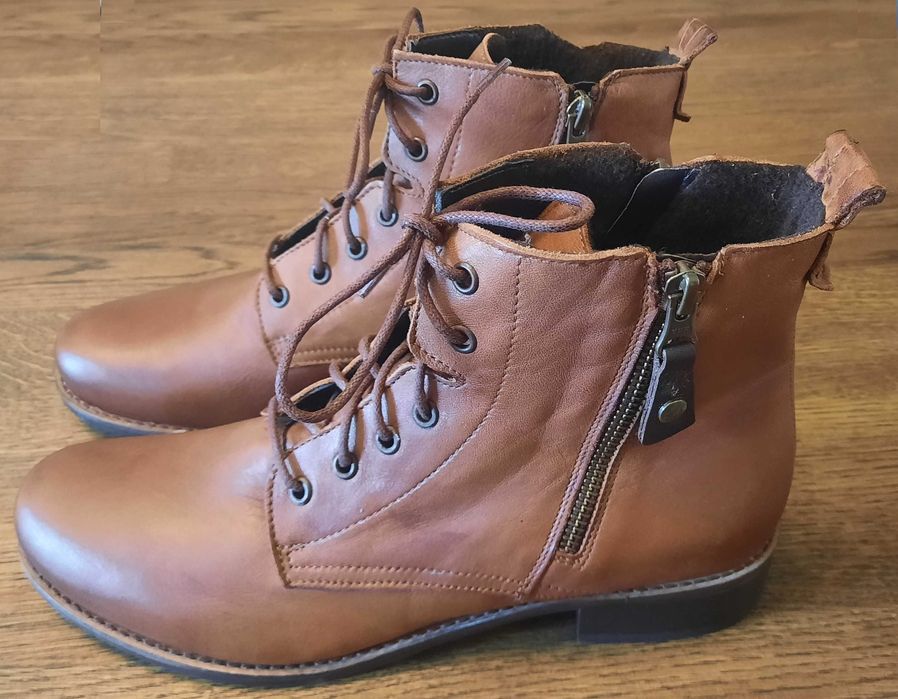 LASOCKI botki brązowe karmelowe na zamek skórzane obcas 3cm NOWE r. 41