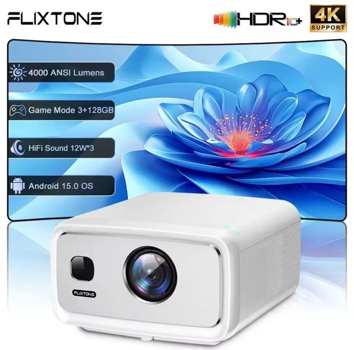 Проєктор 4K Flixtone D10S 4000 ANSI Android Smart TV WiFi 6 Bluetooth