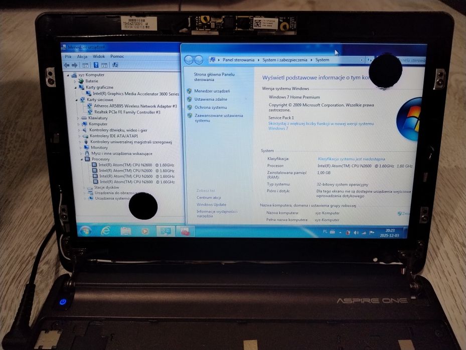 Sprawna Płyta Główna z obudową (bez matrycy) Netbook Acer Aspire D270