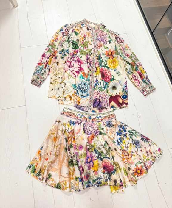 Komplet z jedwabiu - spódnica i bluzka Camilla z kryształkami