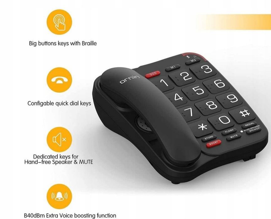 Telefon stacjonarny z alfabetem Brille'a telefon dla seniorów
