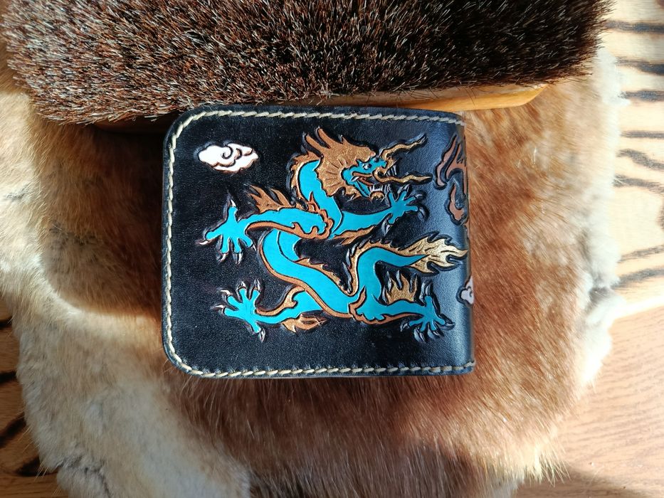 Portfel skóra naturalna ręcznie robiony handmade chińskie smoki