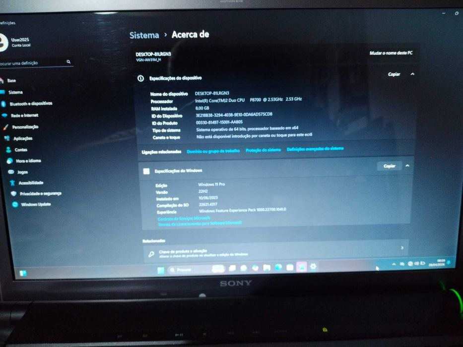 Sony VAIO AW31M/H – 18.4” | 8GB RAM | SSD 256GB | Extras incluídos