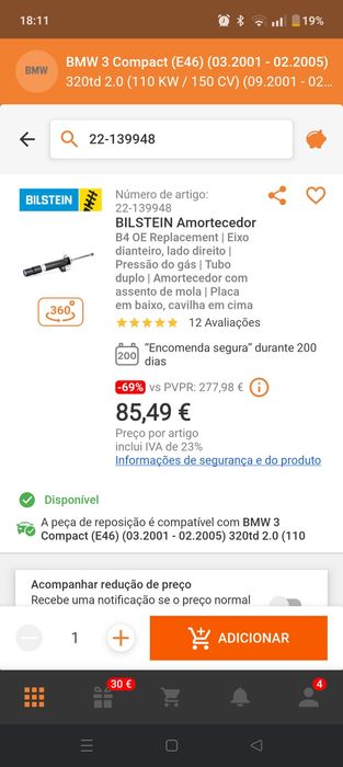 Conjunto Amortecedores FRT. BMW E46