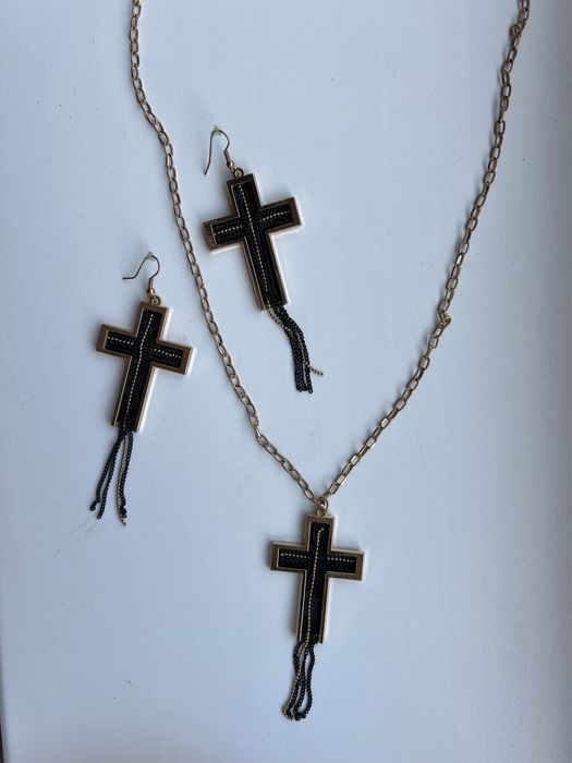 Набір сережки + ланцюжок Хрест