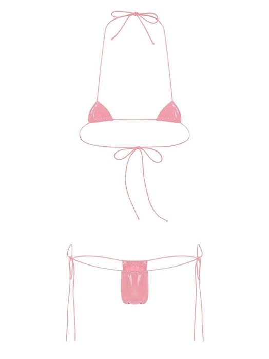 Jersey Micro Bikini na plażę imitacja skóry na gumkach jasny różowy