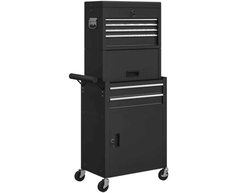 Carrinho de Ferramentas HOMCOM – 6 Gavetas, Rodas, Painel Perfurado