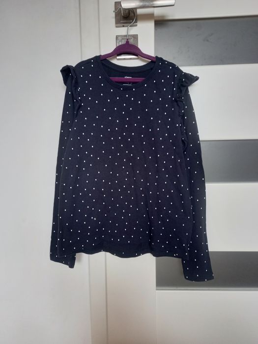 Bawełniana, granatowa bluzka w kropki