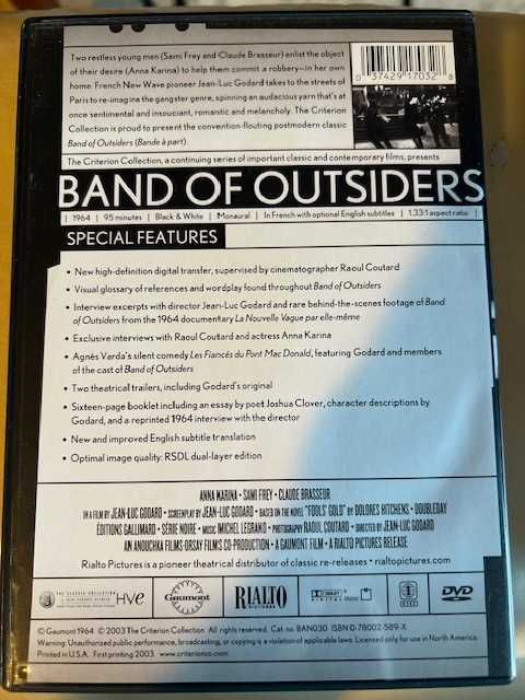 Band Of Outsiders de Jean-Luc Godard Criterion Edition