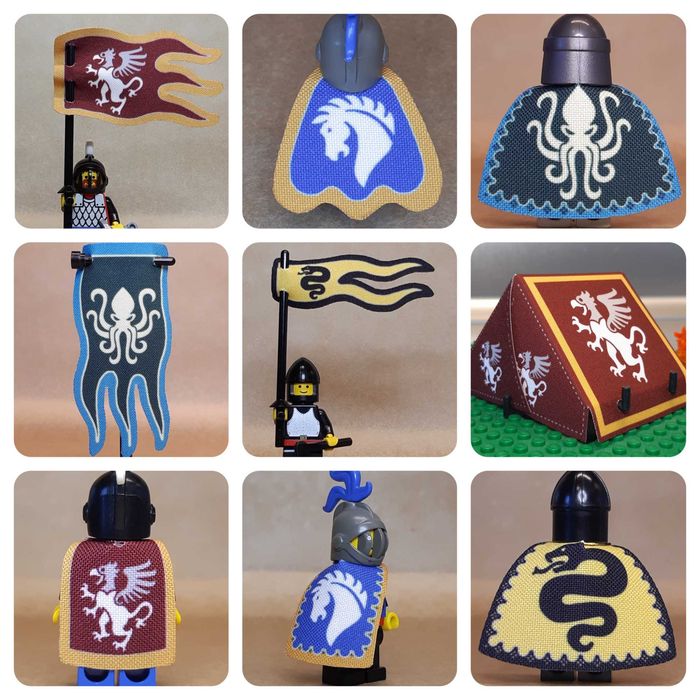 Pelerynki flagi Castle Griffin Kraken Serpent Horse Lego Custom