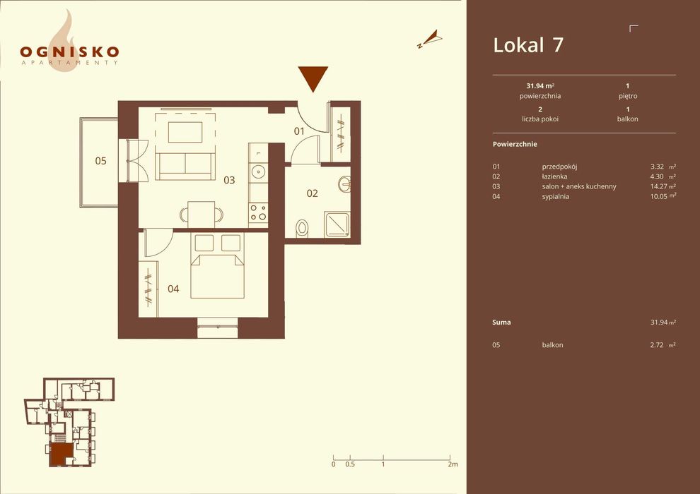 Apartament 31,94 m² | I - piętro | 2 - pokojowy z aneksem kuchennym | 1300m od centrum Krynicy Zdrój | stan deweloperski z możliwością wykończenia - Widok 3