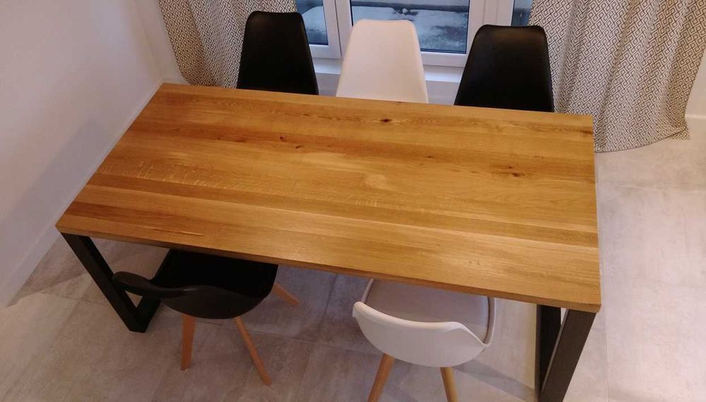 Stół lity dębowy nogi metalowe lakierowane proszkowo