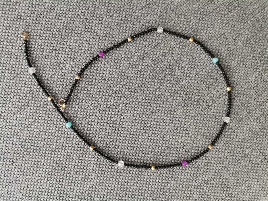 Naszyjnik choker kamienie kryształ amazonit jadeit srebro