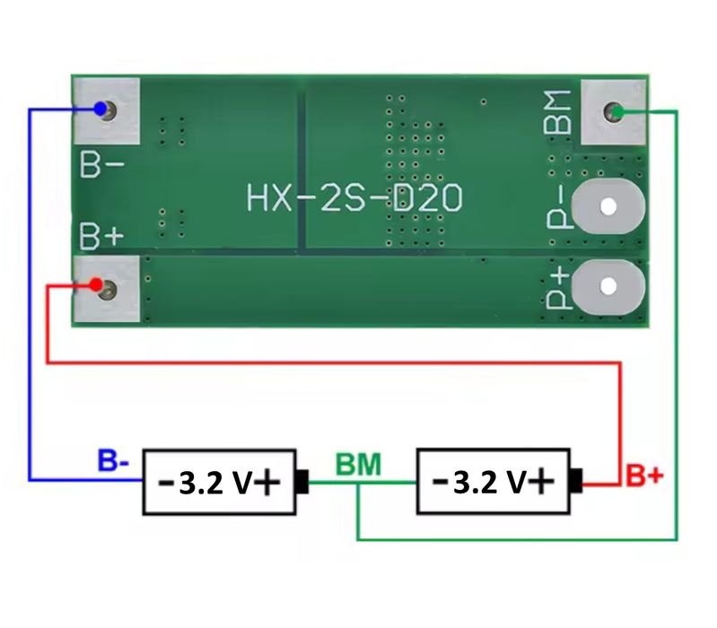 Плата BMS контроллер заряда  Lifepo4 2s 6.4V 13A
