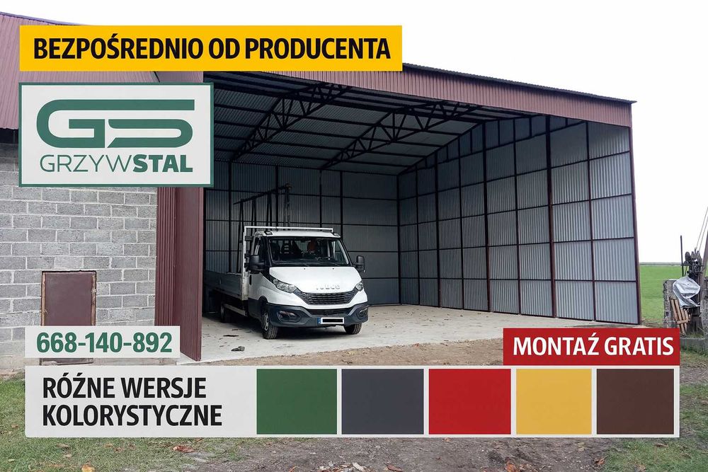 Duży Garaż Blaszany / Wiata Garażowa /Hala / Blaszak- GRZYWSTAL