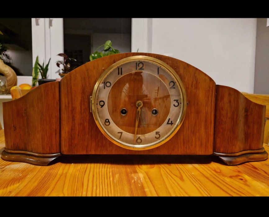 Zegar kominkowy antyk vintage | lata 30–40 XX wieku | lite drewno