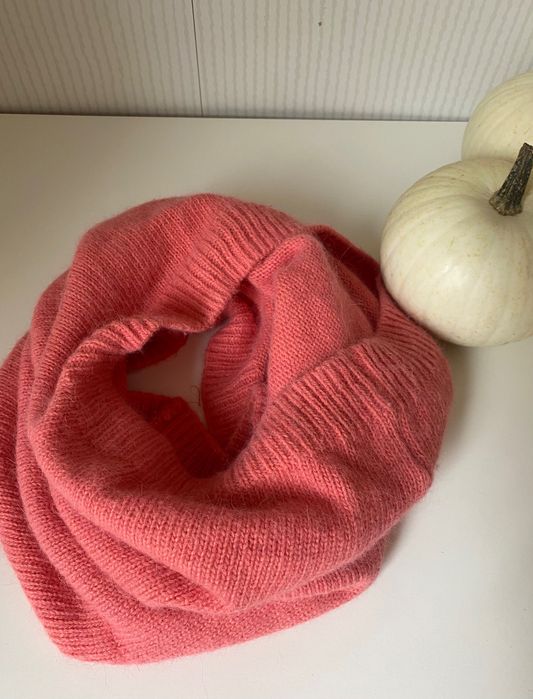 Pomarańczowy koralowy damski komin szal Angora Wełna Wool