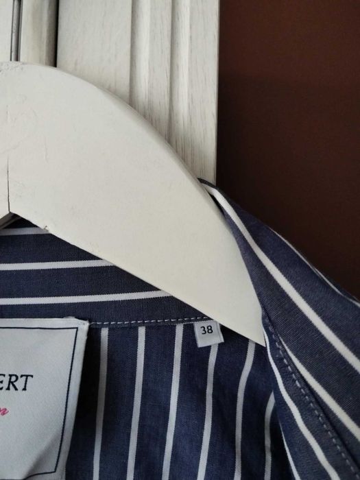 Lambert koszula w paski granatowa biała bawełna basic dobry skład