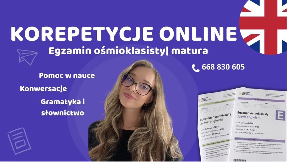 Korepetycje z angielskiego online, Egzamin ósmoklasisty, Matura, Szkoła podstawowa | BEZPŁATNA lekcja próbna