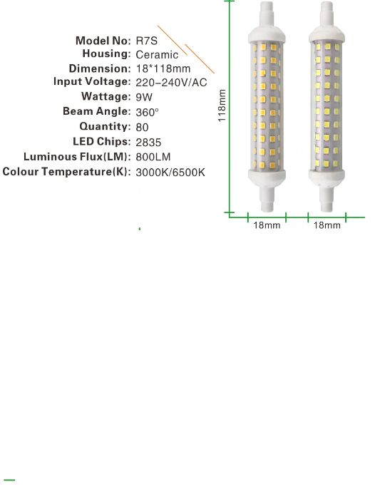Lâmpada led r7s 9w -118mm - Branco frio- NOVA