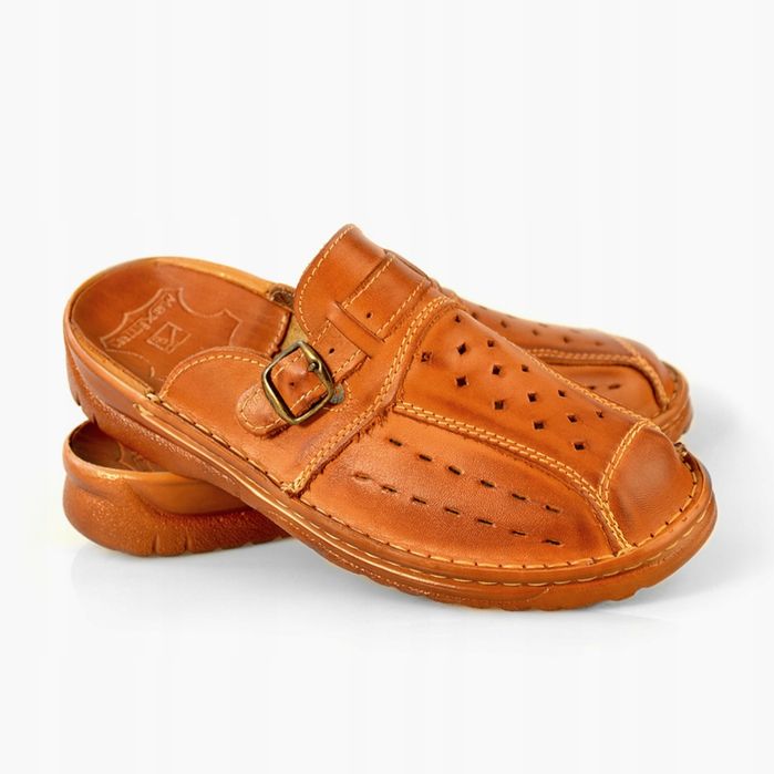 Polskie klapki męskie skórzane kryte 016 skóra MAXIMUS brązowe 41