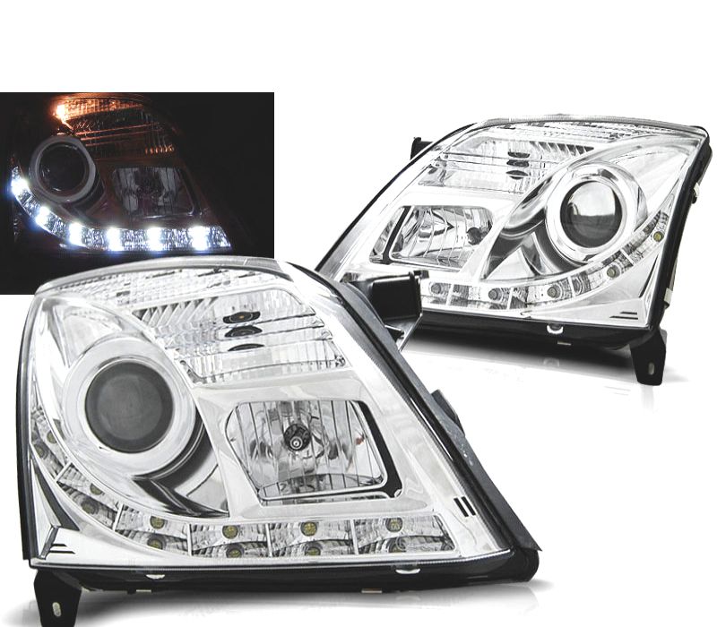 CONJUNTO DE FARÓIS PARA OPEL VECTRA C 02-05 TRU DRL LED CROMADOS